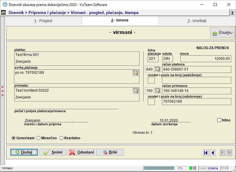 Virmani - Izmena virmana